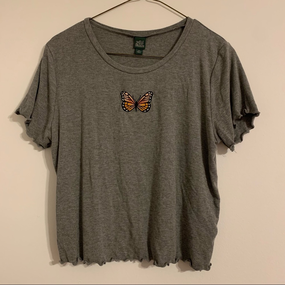 Butterfly Patch Ruffle Hem Baby Tee